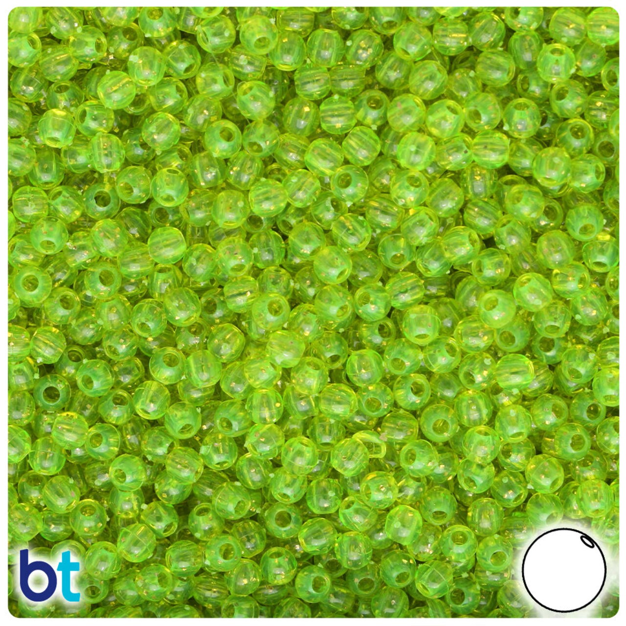 BeadTin Lime Roe Gold Sparkle 4mm Round Plastic Craft Beads (1000pcs)
